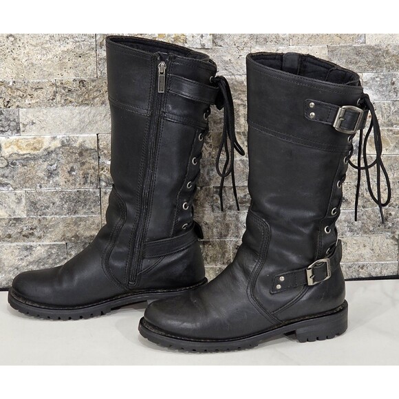 Harley-Davidson Alexa Motorcycle Boots Black Leather Back Lace 85167 Women's 8 - Picture 3 of 16